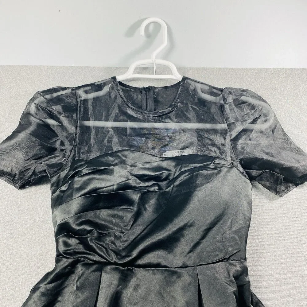 ANYICHANG satin Black Dress With Transparent Shoulder Size S Lined NWT - Picture 2 of 3
